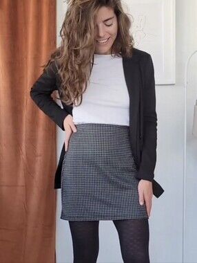 Rachel Black and White Mini Skirt with Grid Check